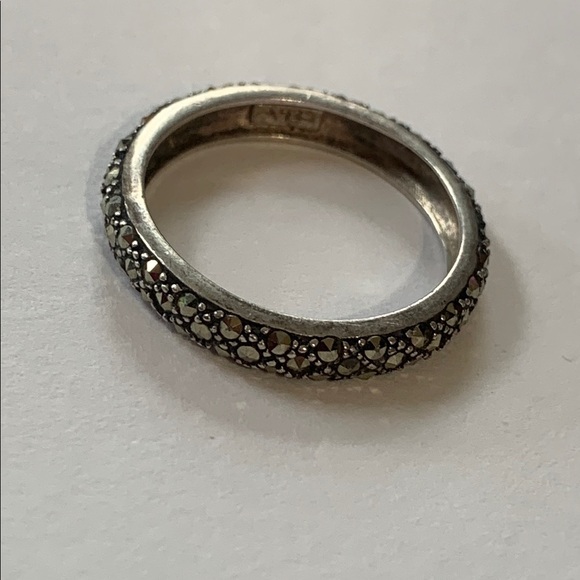Ornate Sparkler Sterling Silver Marcasite Ring size 8.75 Thailand Eternity Ring
